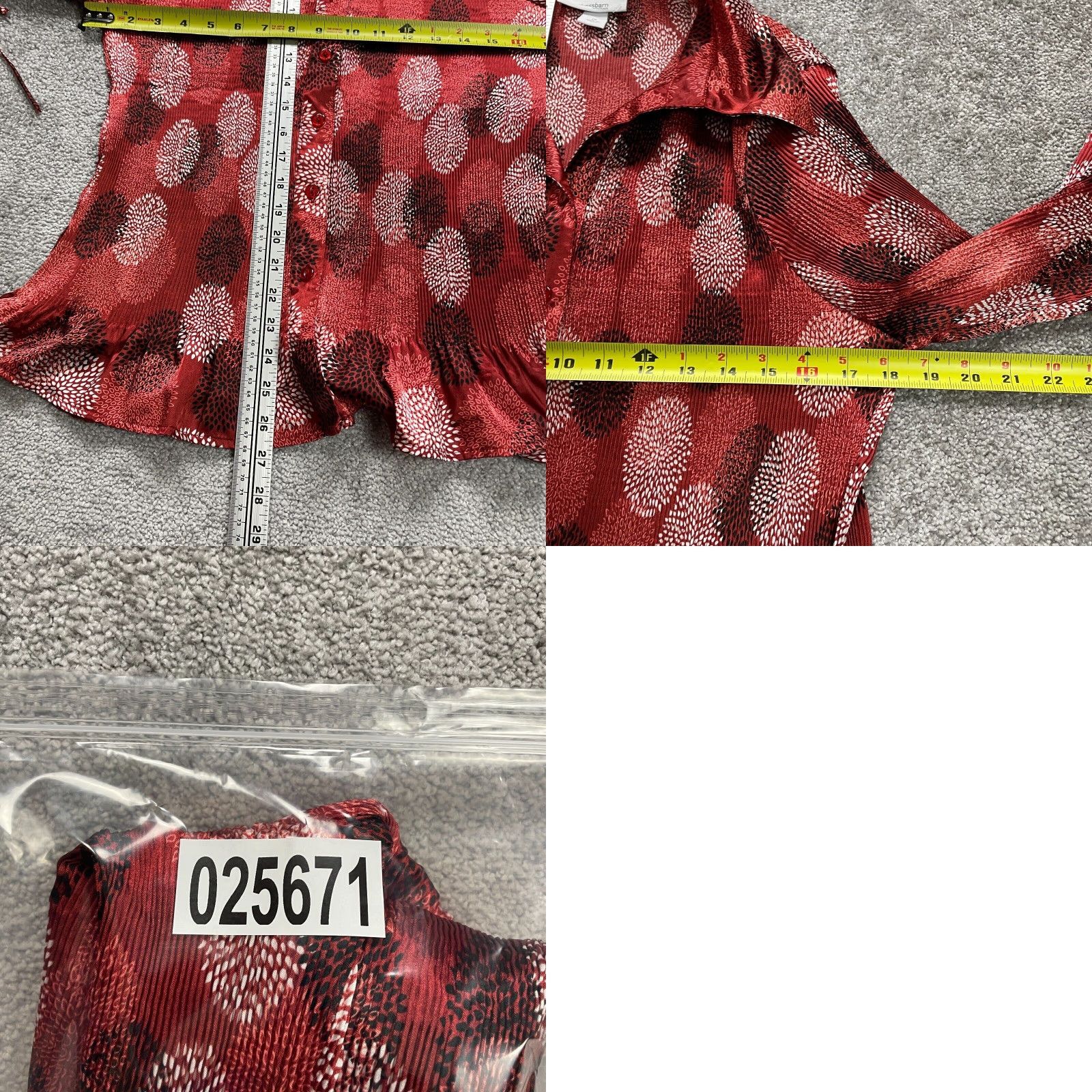 Vintage Dressbarn Dress Womens XL Red Patterned Ruffles Bell Sleeve Button Down Shirt Geometric Polyester Size XL / US 12-14 / IT 48-50 - 8 Thumbnail