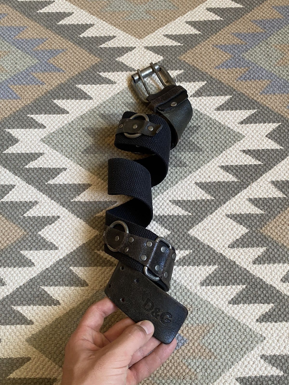お洒落★Dolce＆Gabbana★ブランドテープベルトベルト 黒 Dolce and Gabbana DG Logo Belt Black Leather 95cm 38