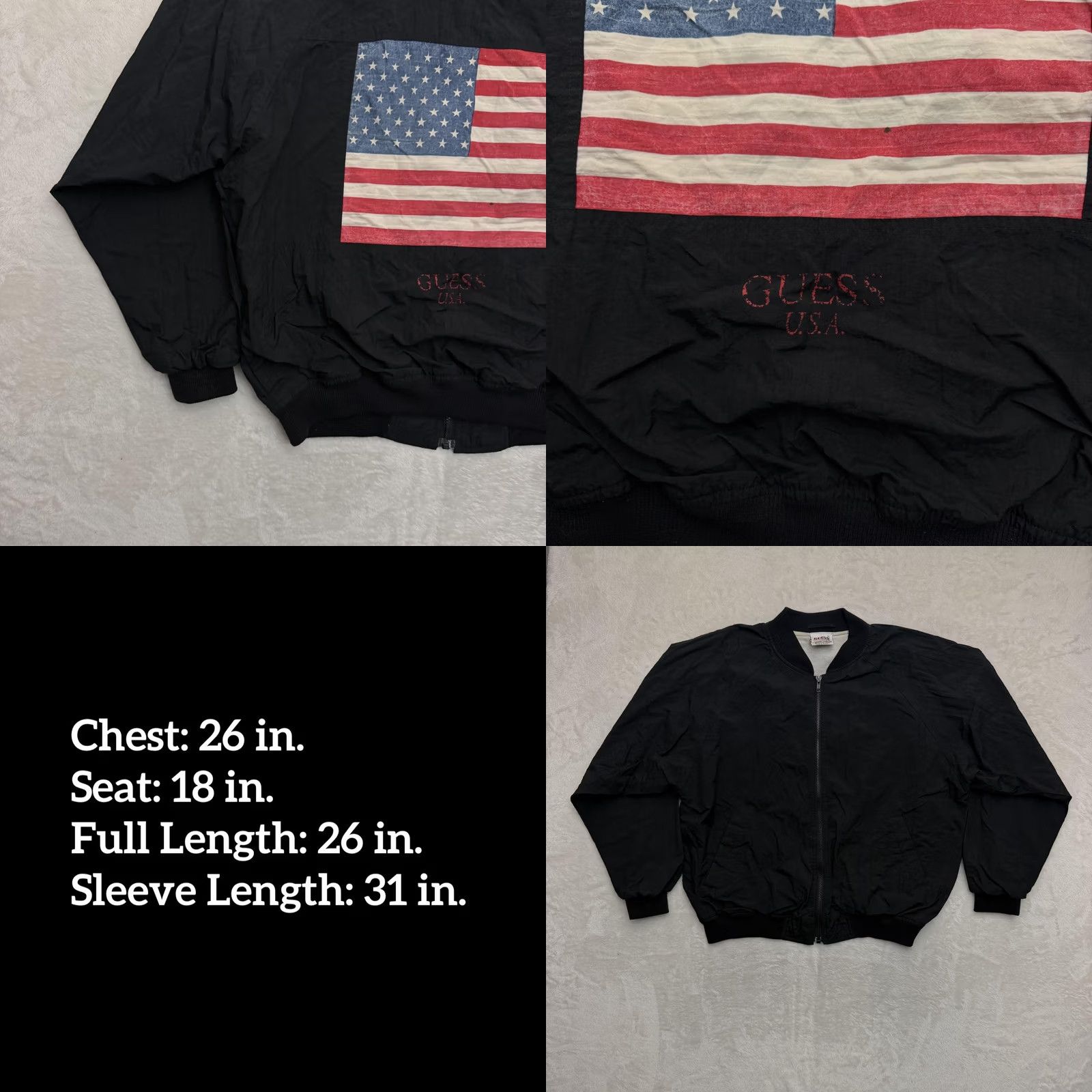 Guess VINTAGE GUESS Georges Marciano Jacket Mens One Size Large Black Bomber USA Flag Size US M / EU 48-50 / 2 - 8 Thumbnail