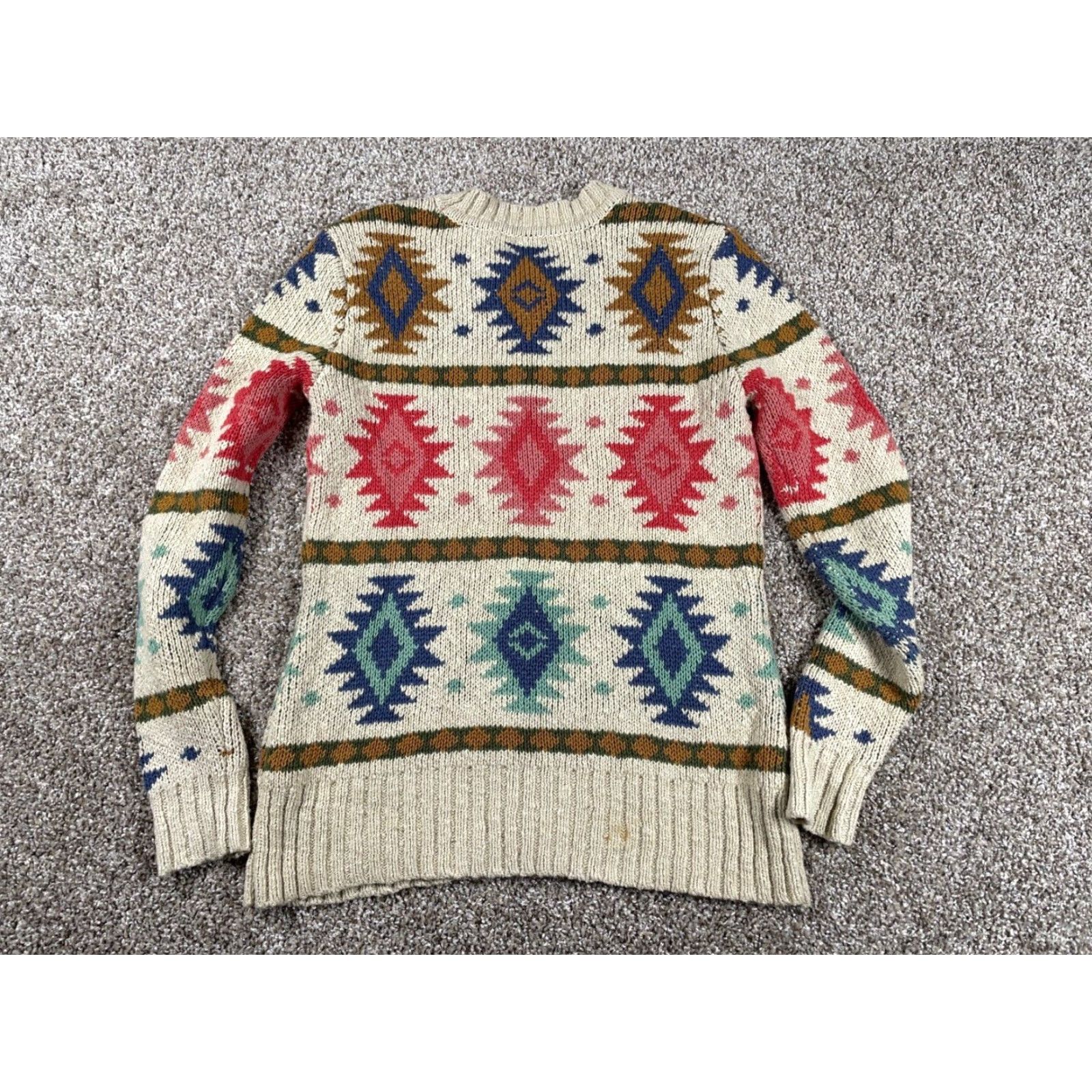Vintage L.L. Bean Aztec Sweater Women's Medium Beige Chunky Knit Geometric Retro 90s Size M / US 6-8 / IT 42-44 - 2 Thumbnail