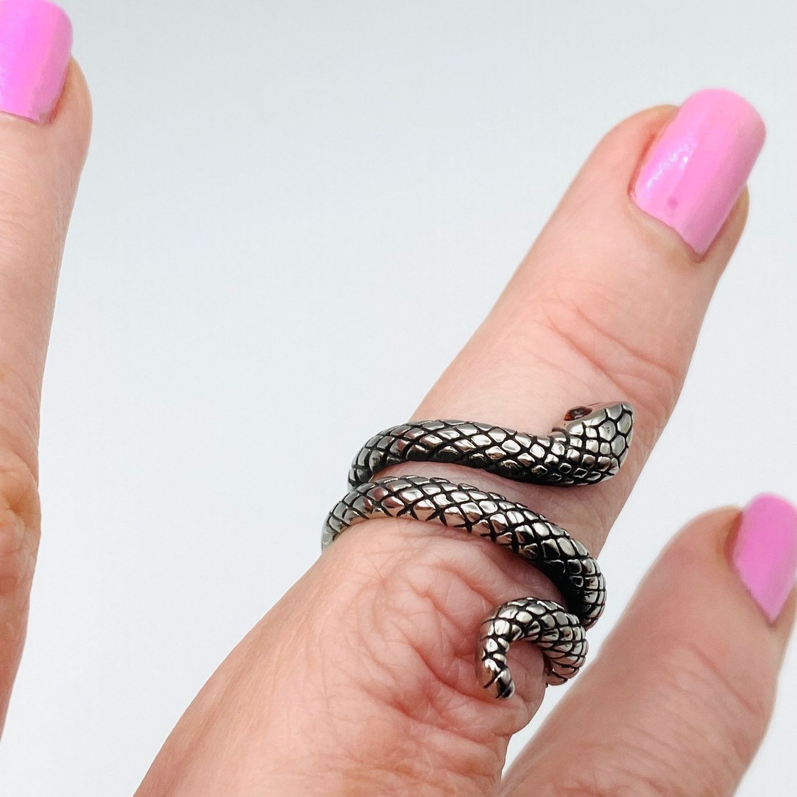 The Unbranded Brand Snake Stainless Steel Ring With Red CZ Eyes Size ONE SIZE - 5 Thumbnail