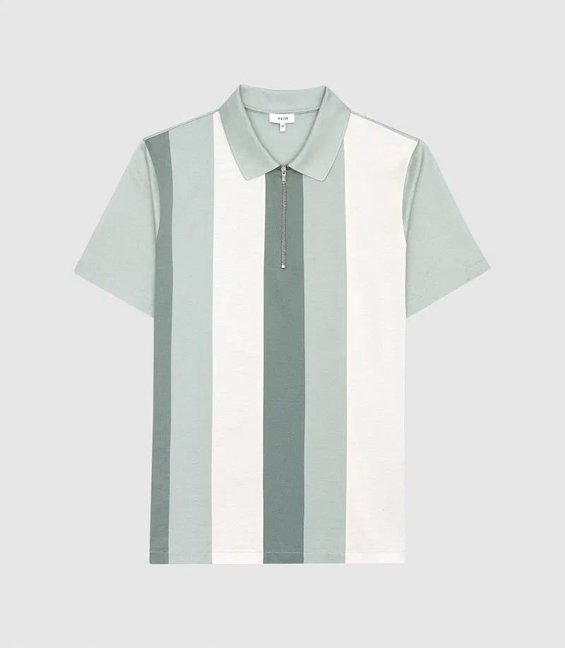 Reiss Reiss Owen Stripe Detailed Zip Neck Polo shades green Shirt Size US L / EU 52-54 / 3 - 1 Thumbnail