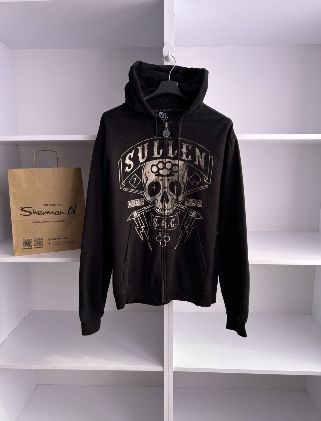 Ed Hardy × Japanese Brand × Vintage Vintage Sullen Ed Hardy Style Skull zip sweatshirt Size US L / EU 52-54 / 3 - 7 Thumbnail
