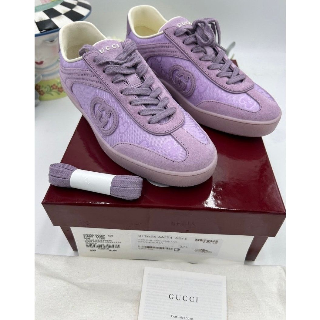 Gucci Gucci G 75 lilac suede sneakers interlocking G size 37.5 Size US 7.5 / IT 37.5 - 1 Thumbnail
