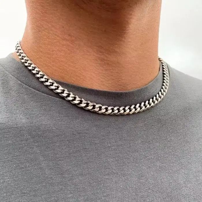 Other Silver Color 8MM Width + 50 cm Length Cuban Chain Necklace Size ONE SIZE - 4 Thumbnail