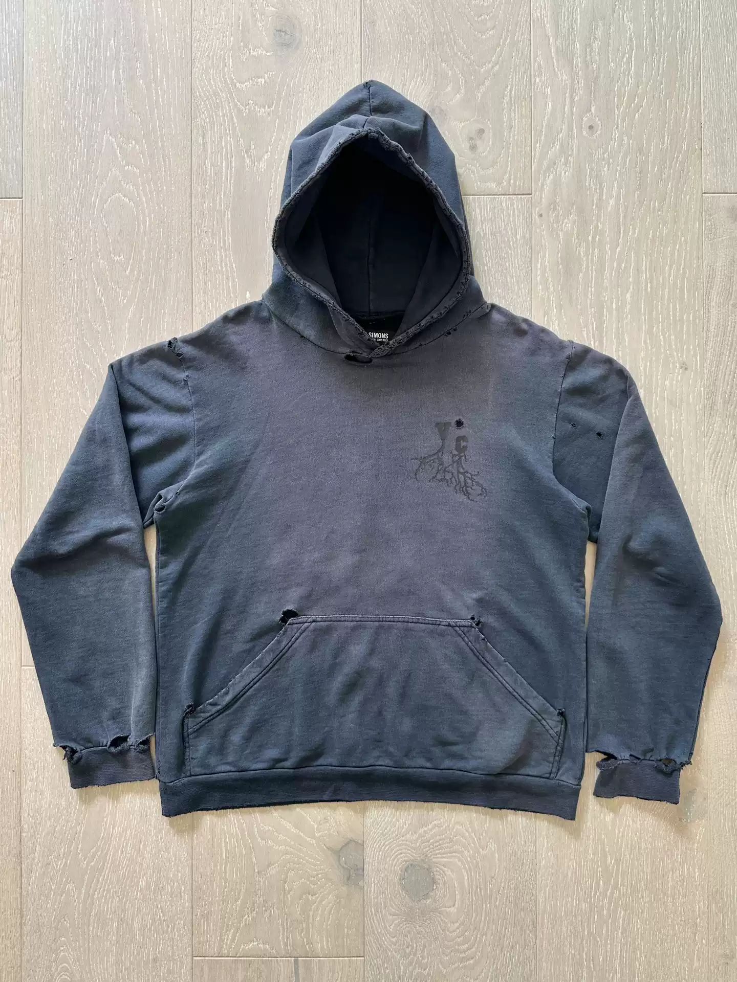 Pre-owned Raf Simons Aw02 Archive Destroys Faded Hooded Sweaters In Blue