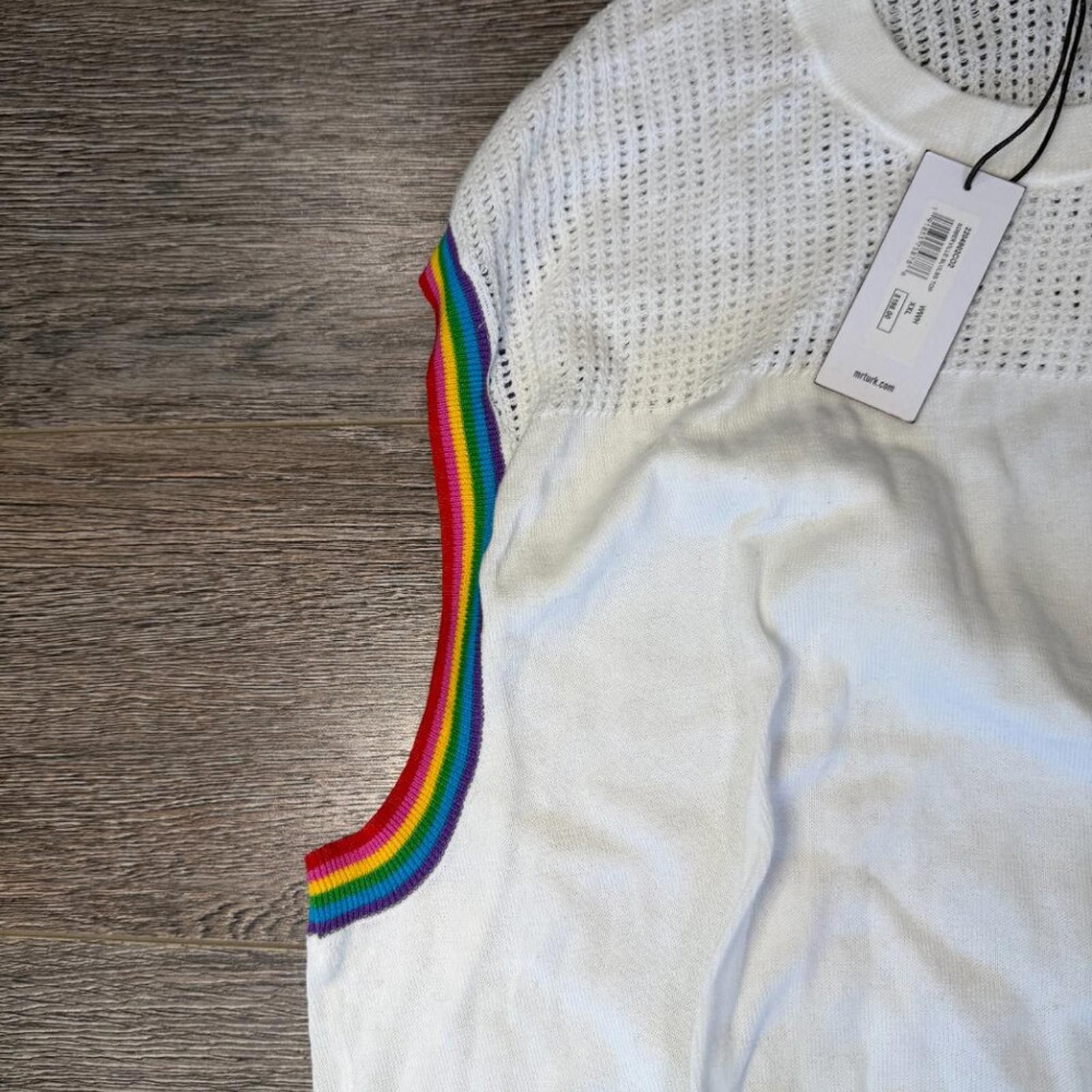 Mr Turk Mr Turk Men Muscle Shirt White Rainbow Appliqué Size XL New Size US XXL / EU 58 / 5 - 4 Thumbnail