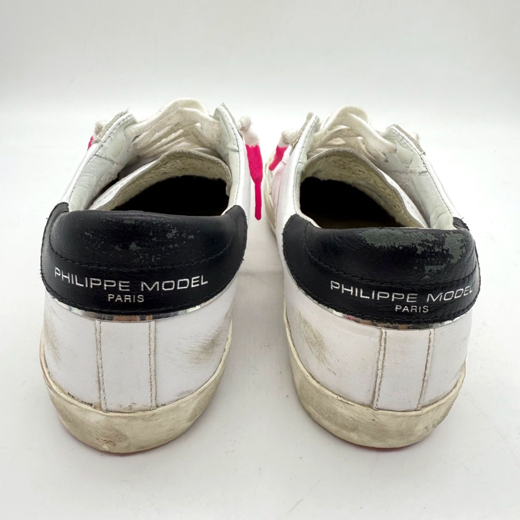 Philippe Model Philippe Model Womens Leather Sneakers Size 36 6 White Pink Distressed Italy Sneaker Leather White Pink Women US 6 EU 36 Size US 6 / IT 36 - 4 Thumbnail
