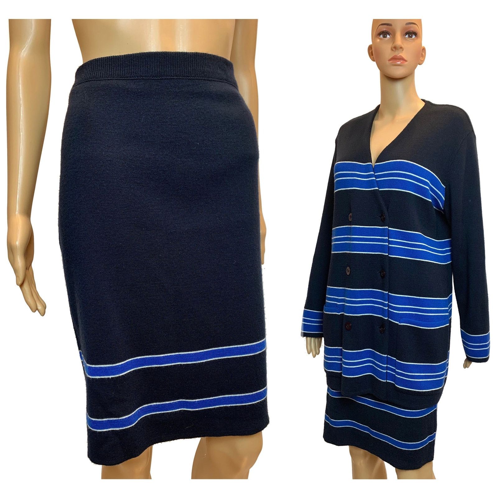 Vintage 80s RODIER Dark Blue Knit Skirt Suit | Oversized Cardigan Size M / US 6-8 / IT 42-44 - 1 Thumbnail
