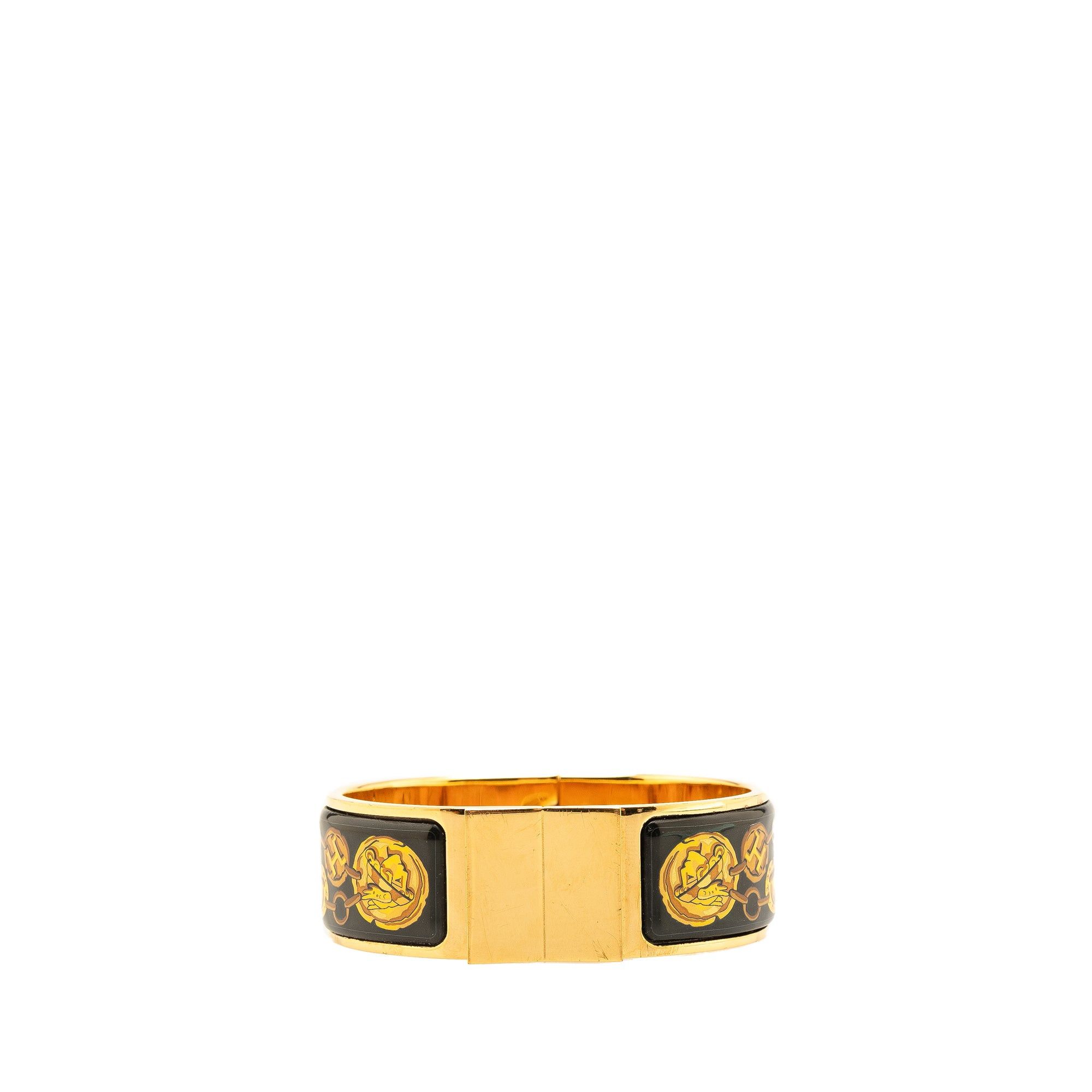 Hermès Wide Enamel Locquet Cheval Et Harnais Hinge Bracelet Gold