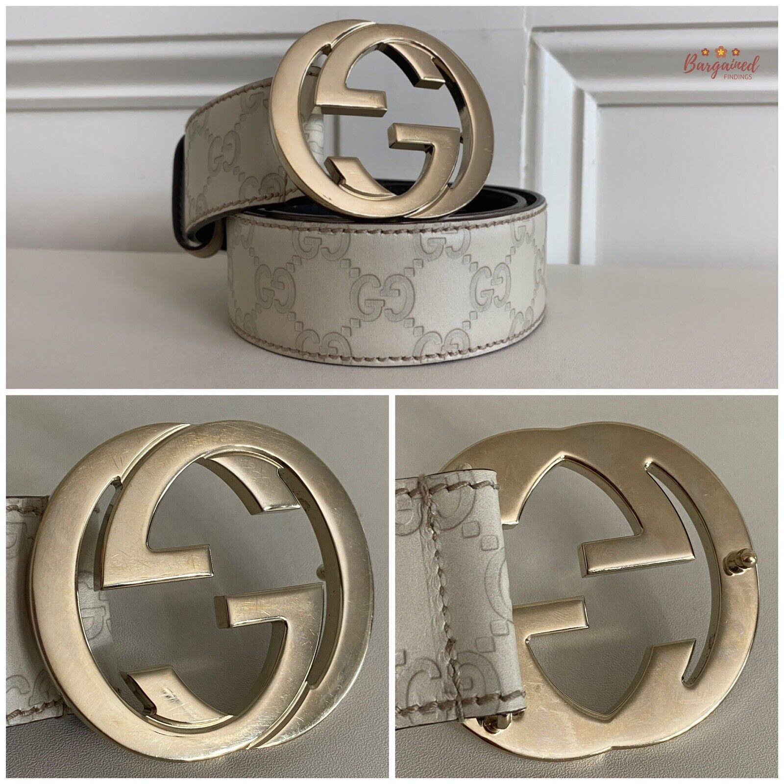 Gucci Gucci Cream Guccissima Leather Gold Interlocking Buckle Belt Size 28 - 9 Thumbnail