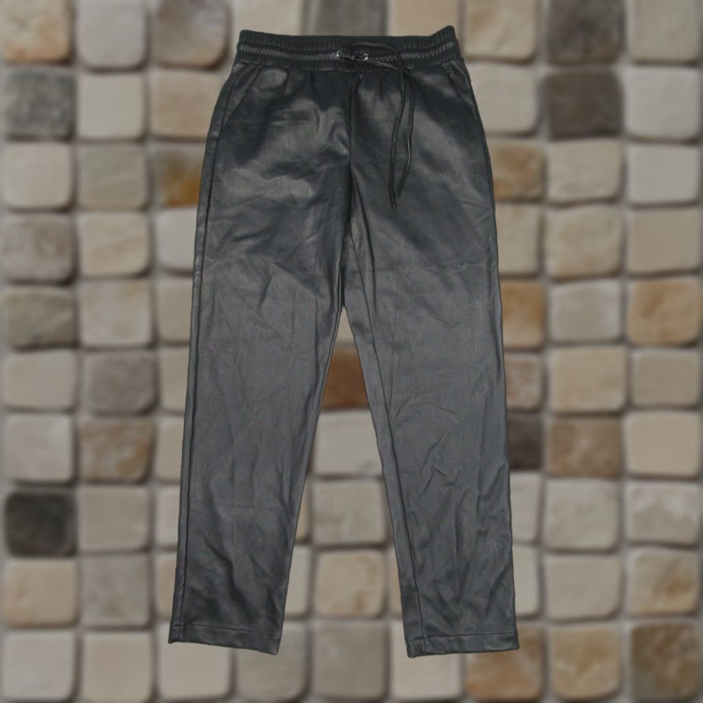 Loft Loft Pants M Tall Black Faux Leather Drawstring Tapered Front Flat Dress Pants Womens Size 32" / US 10 / IT 46 - 1 Thumbnail