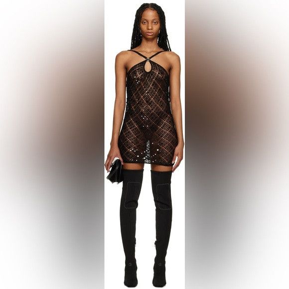 black sequin and mesh dress Black Sequin Fringe Mesh Sleeveless Mini Dress main image 1