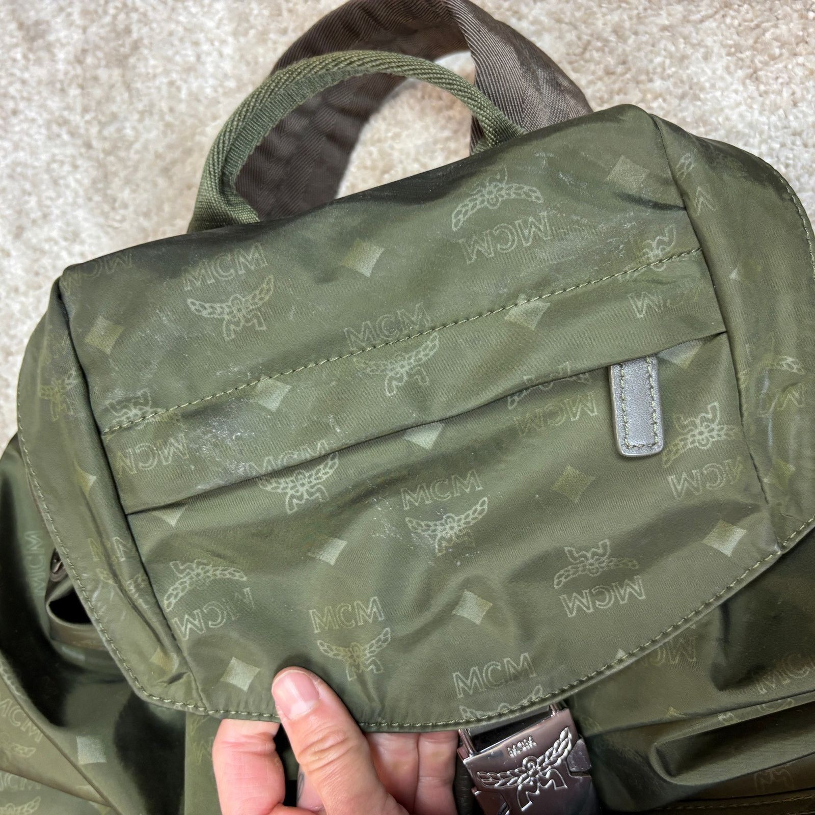 MCM MCM Dieter Green Monogram Two Pocket Nylon Backpack Rucksack Size ONE SIZE - 10 Thumbnail