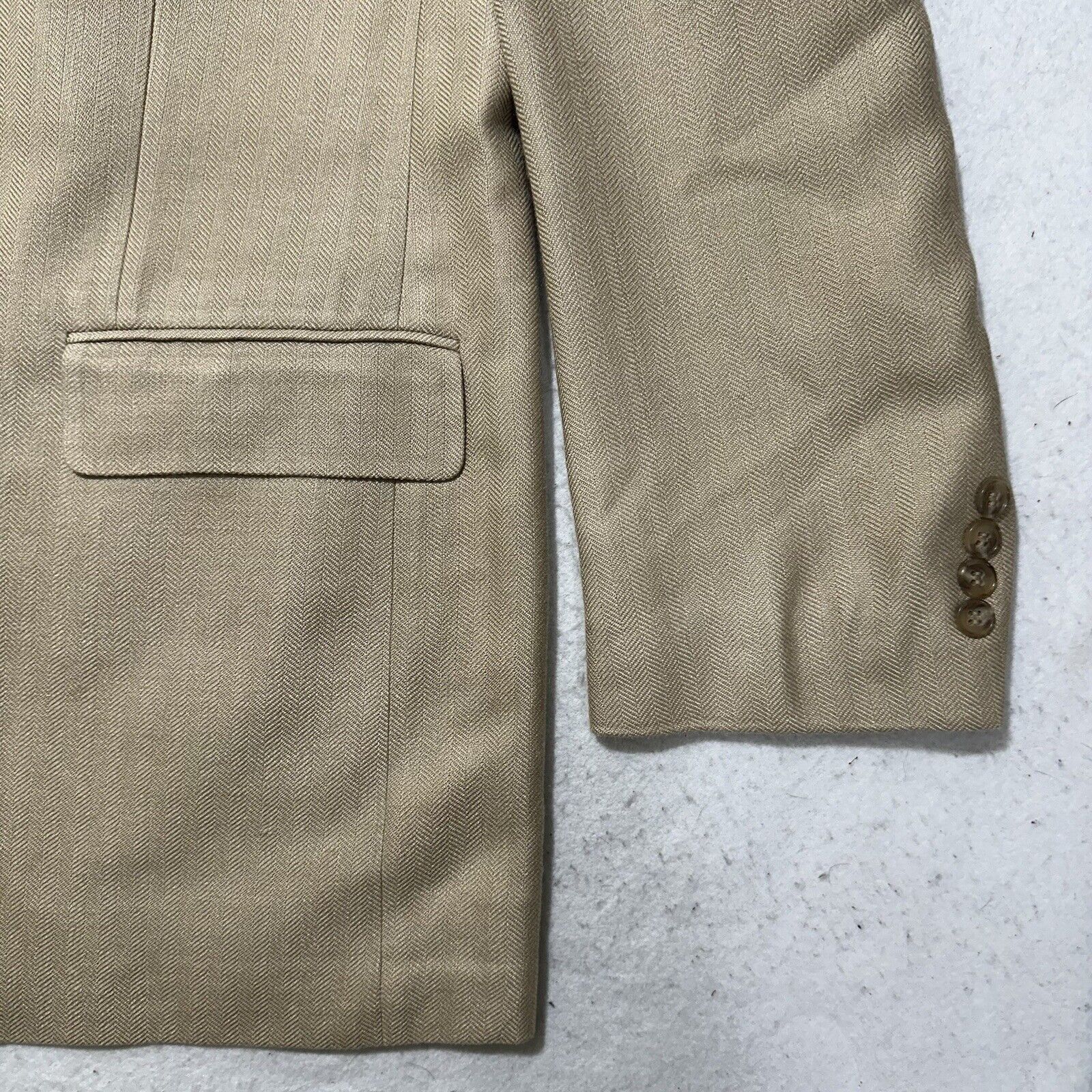 Haggar Haggar Black Label 44L Silk Beige Herringbone Suit Jacket Size 44L - 4 Thumbnail