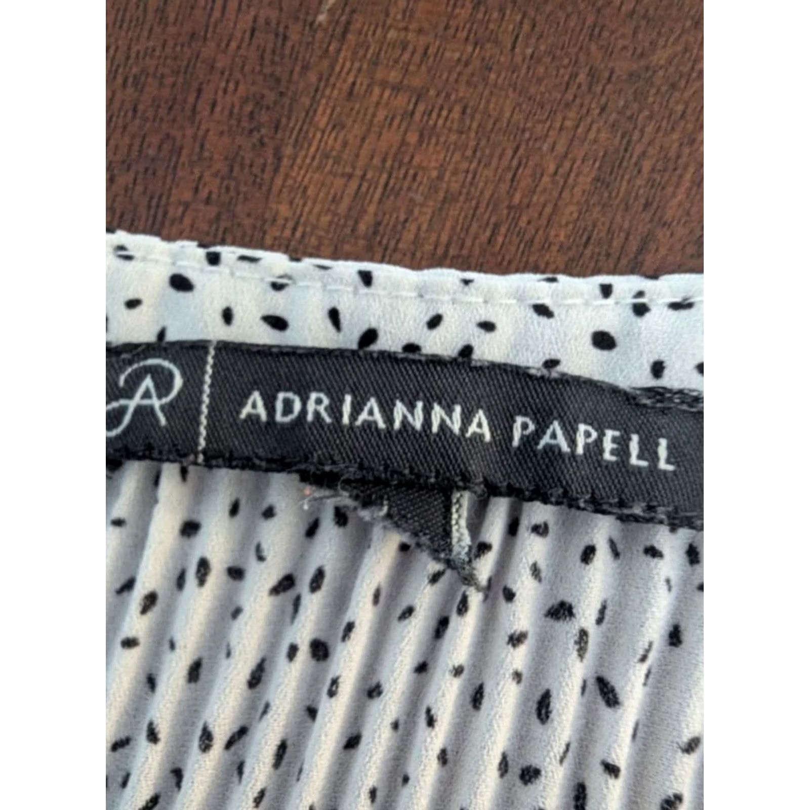Adrianna Papell Adrianna Papell Blouse Shirt Polka Dot Long Sleeve Tie Neck Chiffon Pleated Tunic White Size XL / US 12-14 / IT 48-50 - 5 Thumbnail