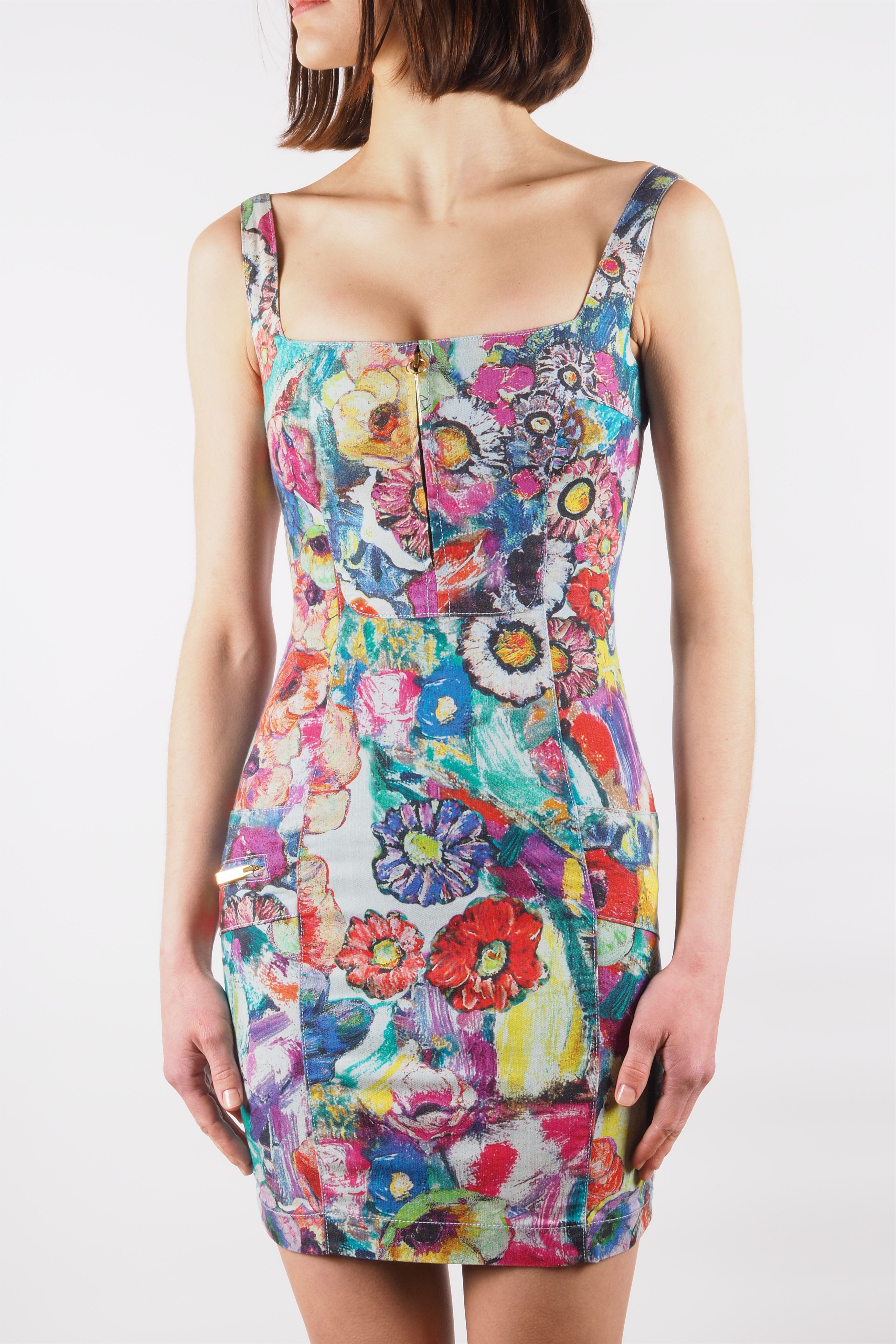 Just Cavalli Just Cavalli Women's Multi Floral Bodycon Denim Mini Dress Size XS / US 0-2 / IT 36-38 - 2 Thumbnail