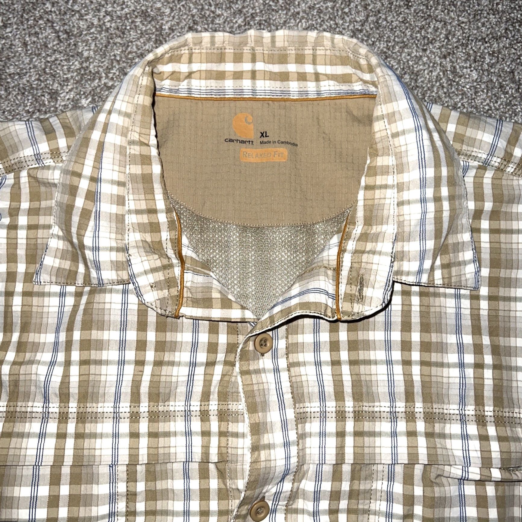 Carhartt Carhartt Beige Plaid Button Down Shirt Mens Size XL Size US XL / EU 56 / 4 - 2 Thumbnail