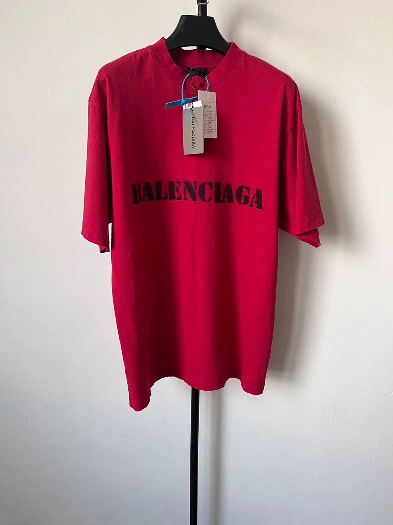 Balenciaga Solid Color Letter Print Round Neck Short Sleev