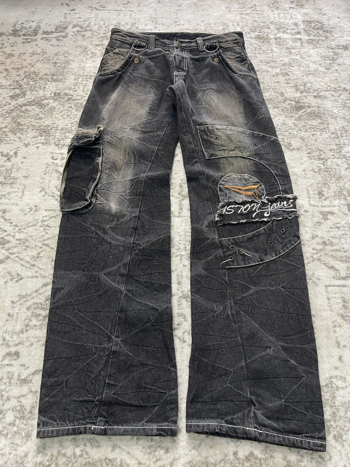 GOSTAR DE FUGA Aston Japan Panel Spiral Cut Fade Wash Cargo Denim Jeans Size US 30 / EU 46 - 1 Thumbnail
