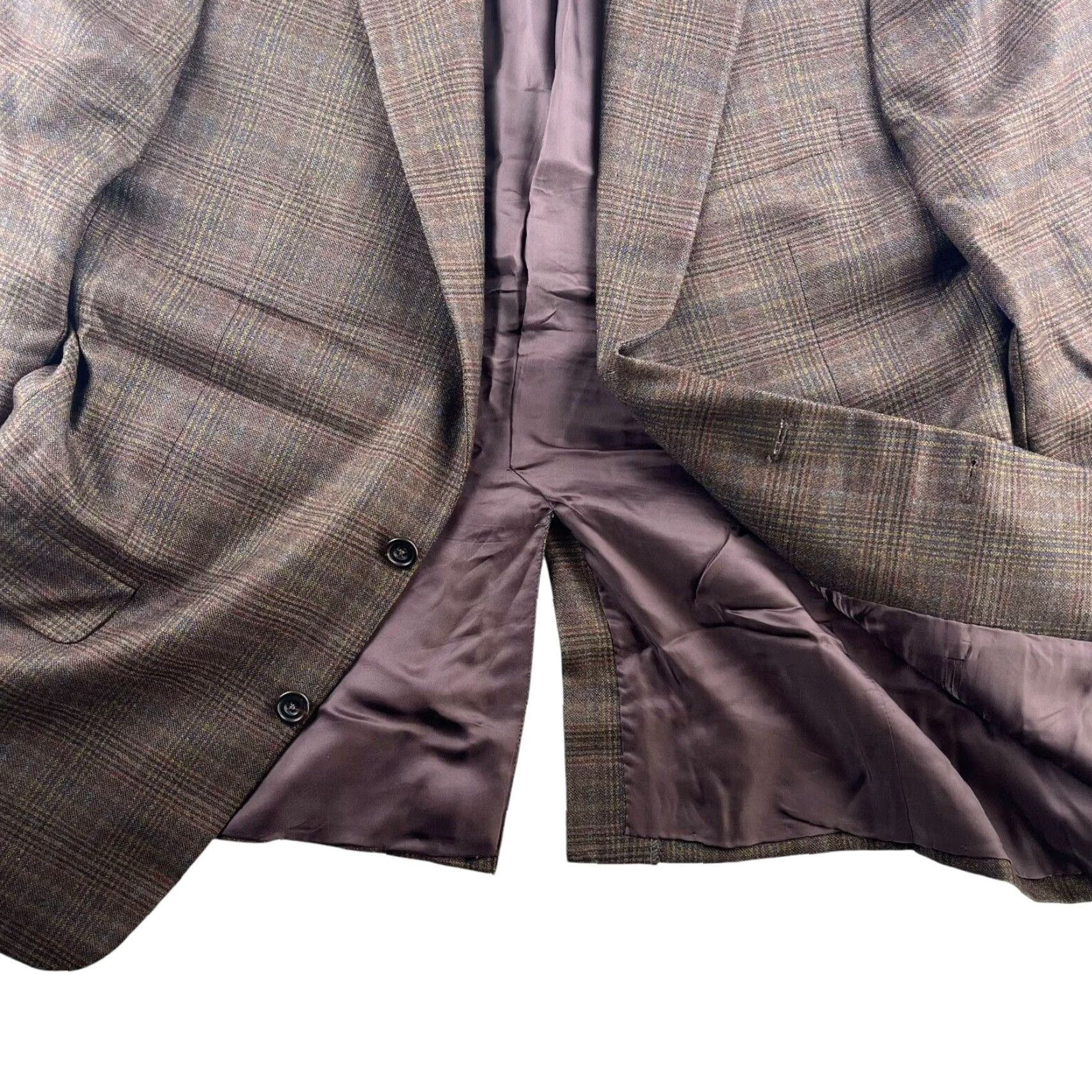 Vintage Hickey Freeman Blazer Jacket Wool Blend Plaid 42 Regular Brown Mens Two-Button Notch Lapel Size 42R - 5 Thumbnail