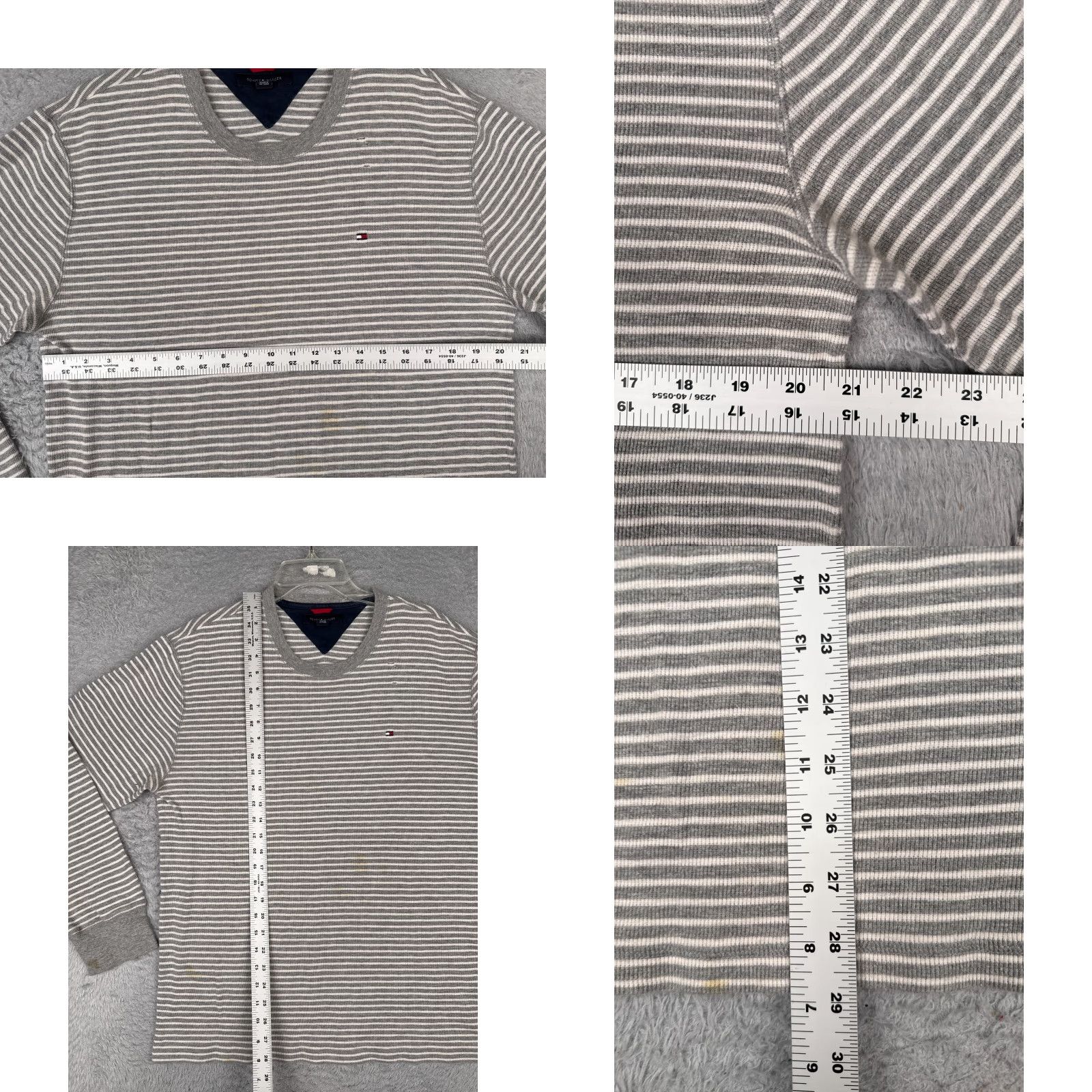 Tommy Hilfiger Tommy Hilfiger Shirt Adult XL Gray Stripe Long Sleeve Crew Neck Knit Logo T-Shirt Holidays & Outdoors Mens, Unisex, Regular Fit Size US XL / EU 56 / 4 - 8 Thumbnail