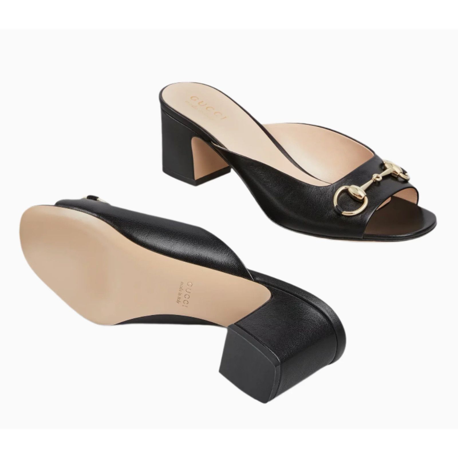 Gucci Gucci Lady Horsebit Black Leather Gold Block Heel Mule 37.5 Size US 7.5 / IT 37.5 - 8 Thumbnail