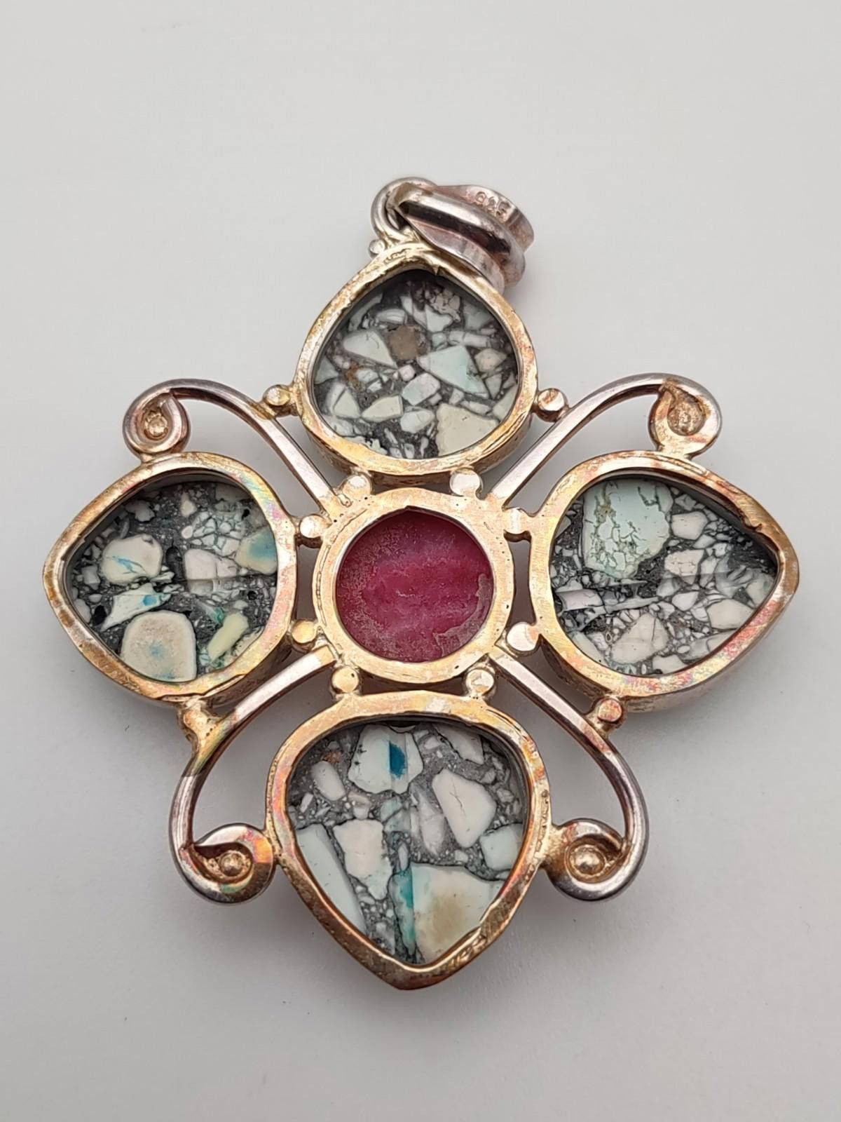 The Unbranded Brand Large Sterling Mosaic Turquoise Pendant 26.7g Size ONE SIZE - 2 Thumbnail