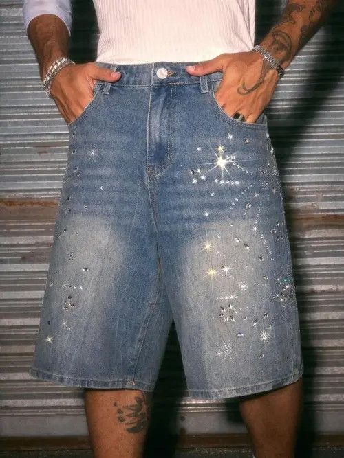 Japanese Brand × Vintage Y2K Vintage RETRO rhinestone jorts shorts Size US 35 - 4 Thumbnail