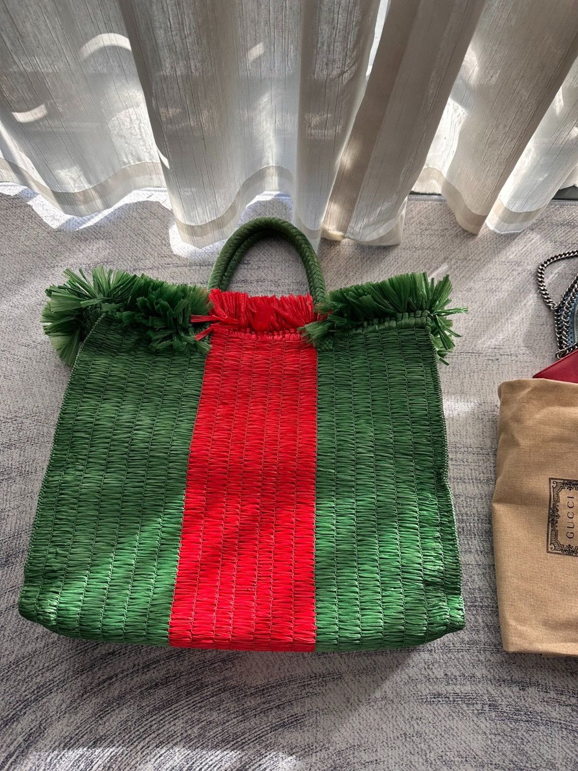 Gucci RUNWAY STRIPED RAFFIA TOTE IN GREEN Size ONE SIZE - 2 Thumbnail