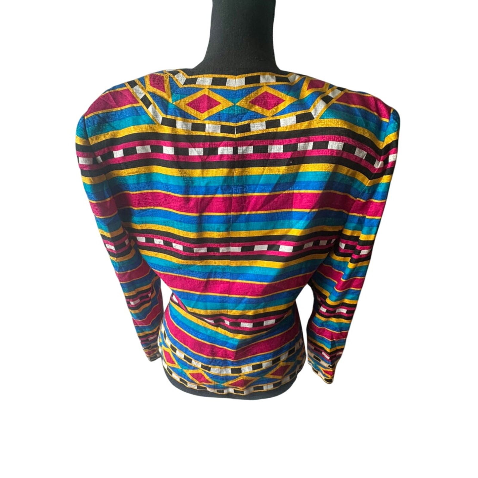 Adrianna Papell Adrianna Papell 100% Silk Colorful Striped Blazer Size M / US 6-8 / IT 42-44 - 6 Thumbnail