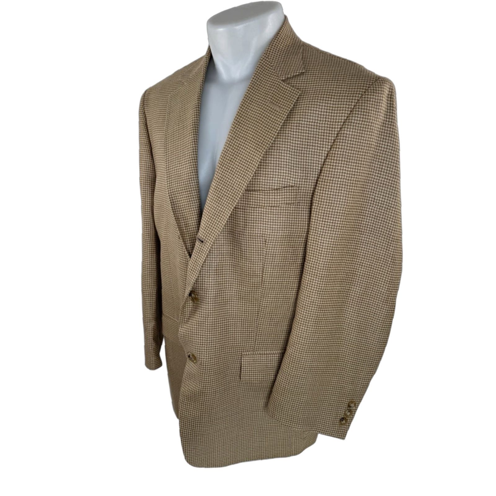 Orvis Orvis Blazer Jacket / Houndstooth Wool Linen Silk US 40 42 R - Brown Beige / Three-Button / Mens, Regular, Size 40 Size 40R - 1 Thumbnail