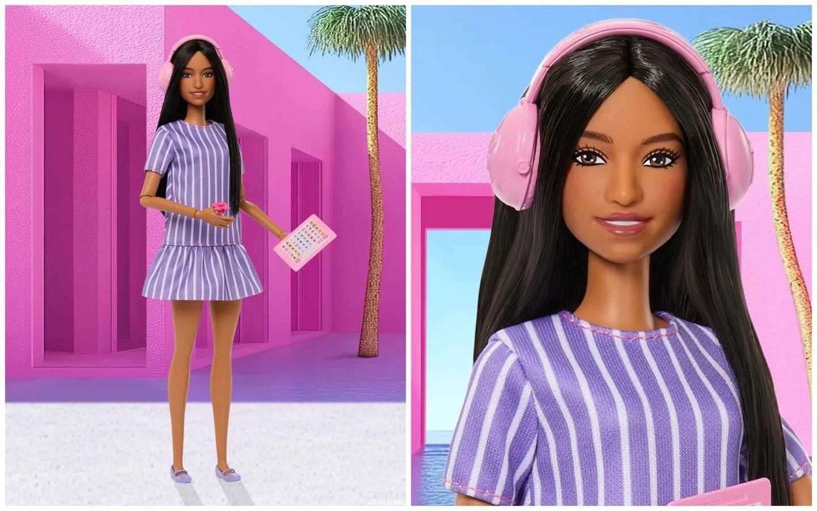 Other Autistic Barbie Fashionistas Doll #245 Purple Striped Dress Size ONE SIZE - 7 Thumbnail