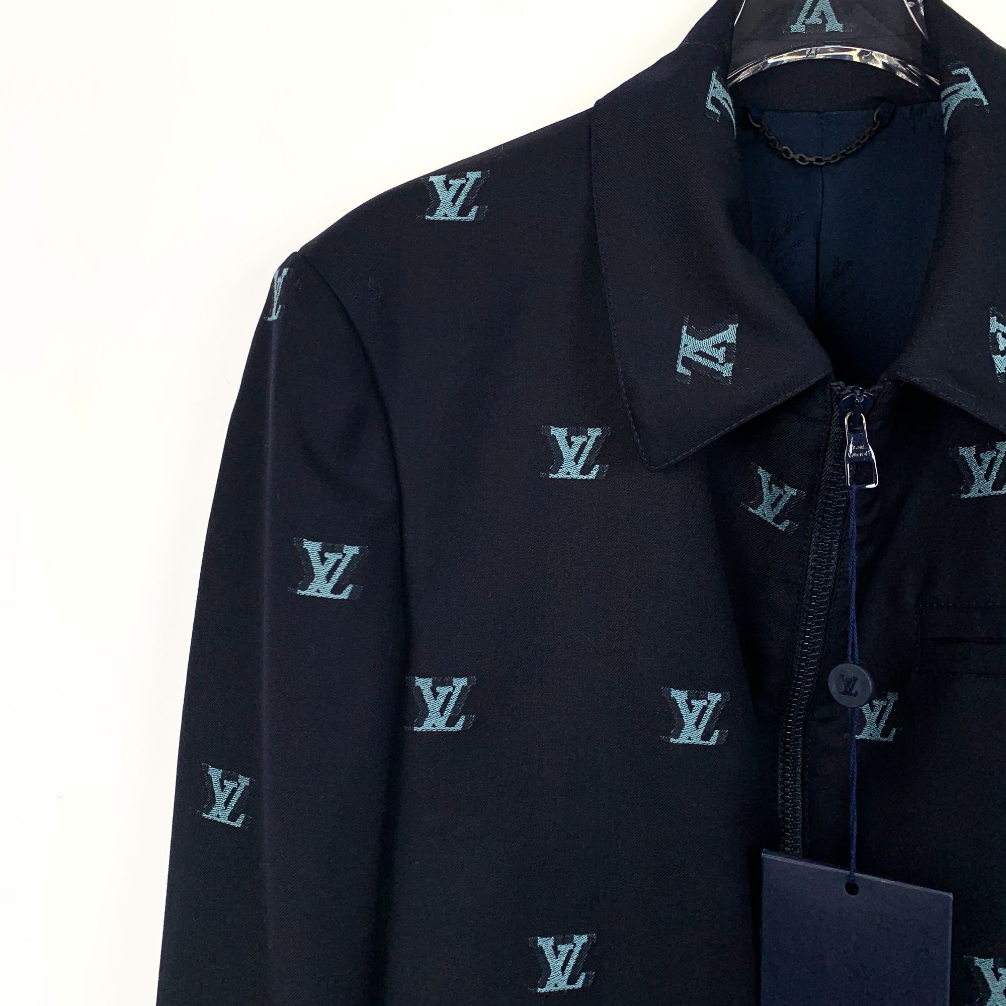 Louis Vuitton Louis Vuitton Dark Blue Logo Jacquard Wool-Cotton Jacket XS Size US XS / EU 42 / 0 - 7 Thumbnail