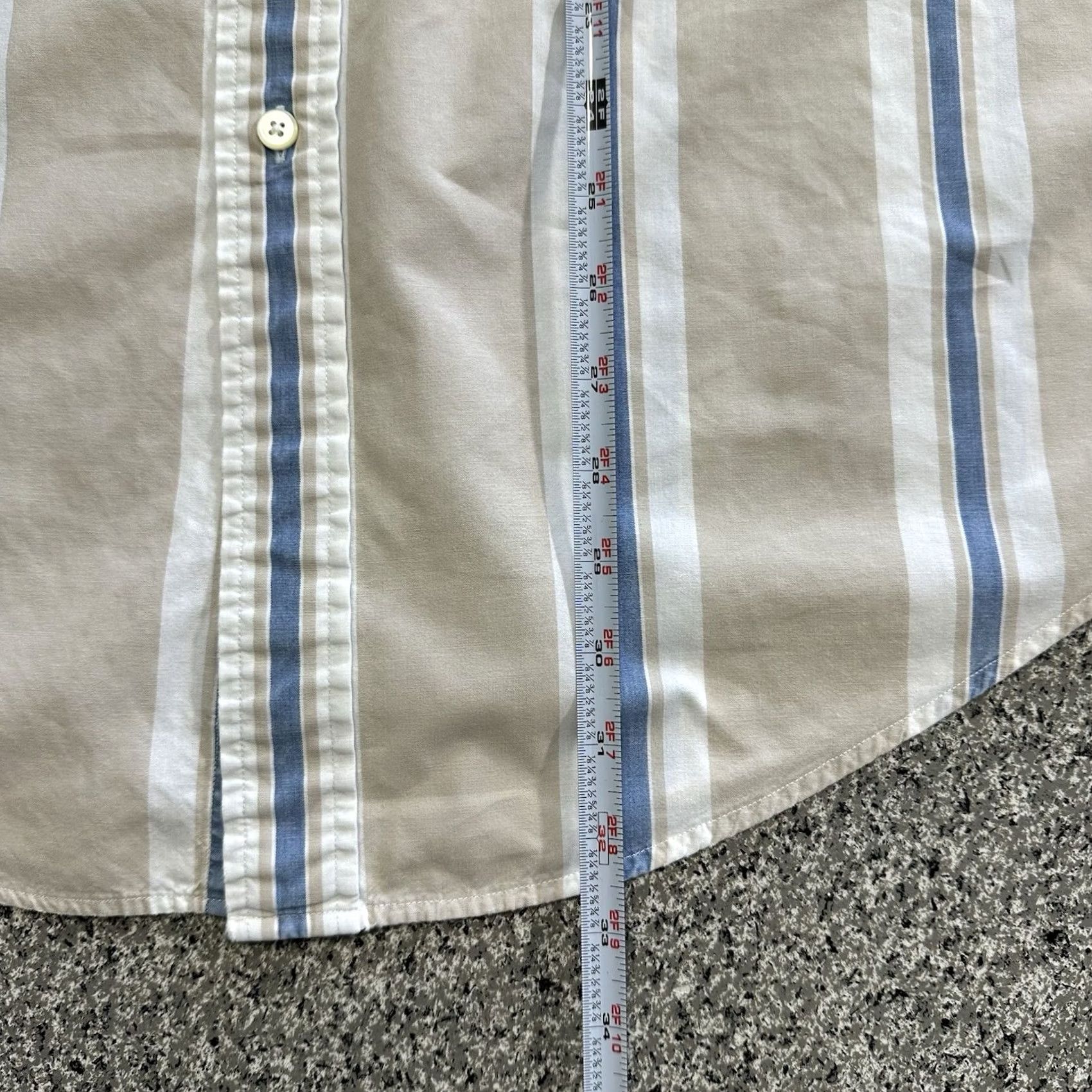 Nautica VINTAGE Nautica Button-Up Shirt Mens L Striped Beige Blue Casual Short Sleeve Collared Cotton Size US L / EU 52-54 / 3 - 5 Thumbnail