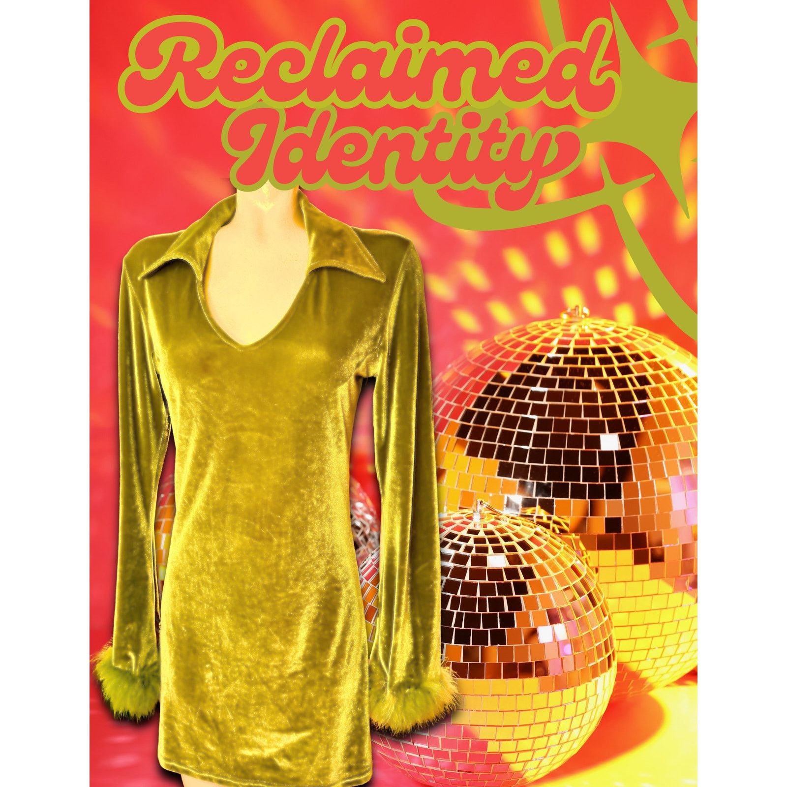 Other Glamorous Y2k velvety green dress with feathered cuffs Size S / US 4 / IT 40 - 1 Thumbnail