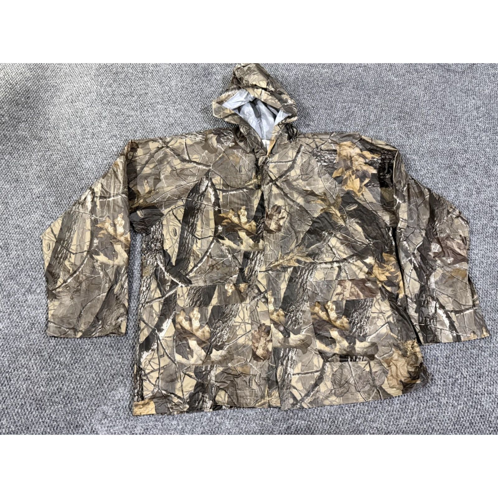Realtree Realtree Hardwoods Jacket Mens Large Camo Hooded Rain Coat Hunting Waterproof PVC Snake Snap Pockets Unlined Logo Size US L / EU 52-54 / 3 - 2 Thumbnail