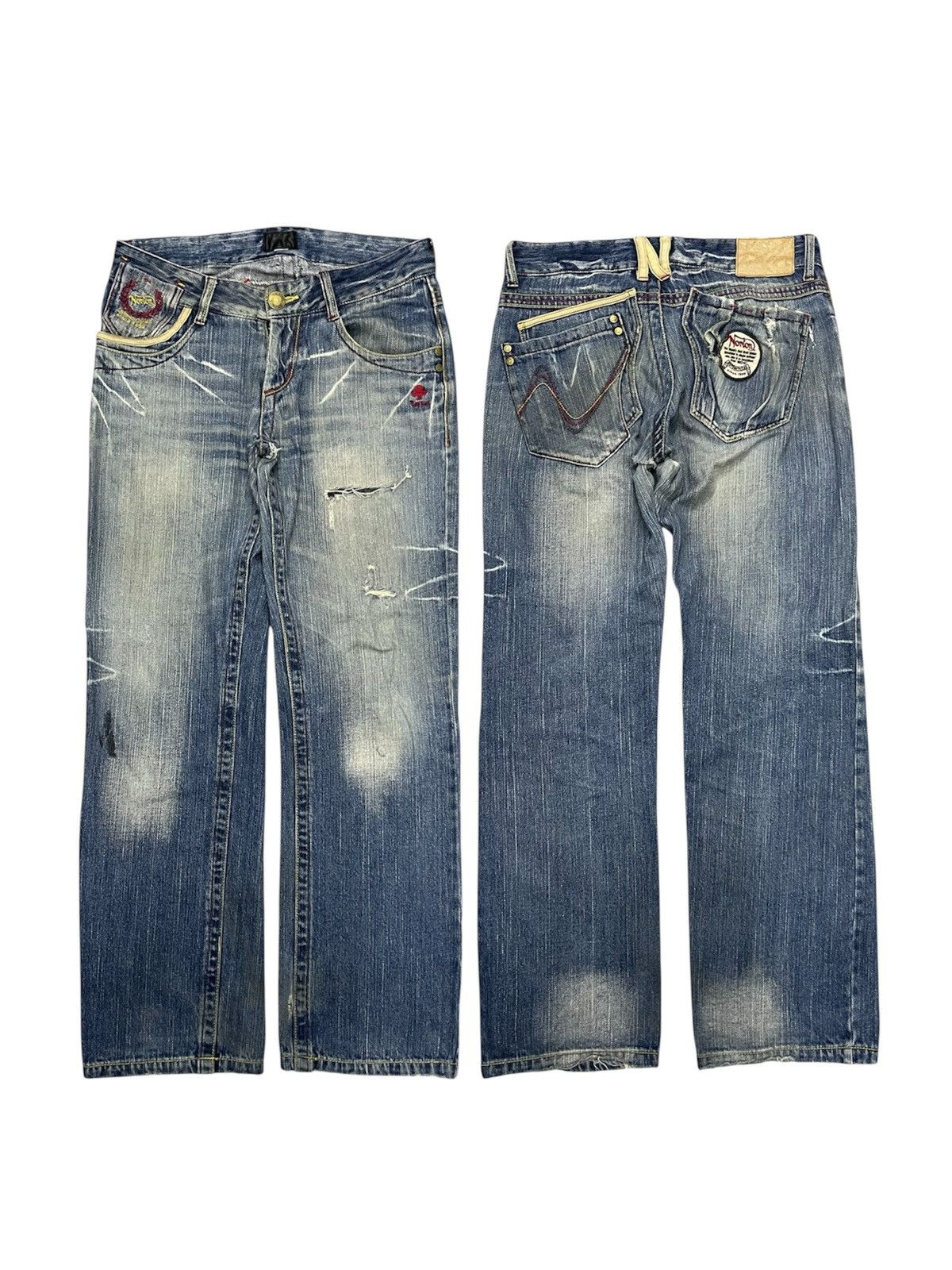 Norton 2000s NORTON DENIM DISTRESSED JEANS EMBROIDERED LOGO Size US 32 / EU 48 - 1 Thumbnail