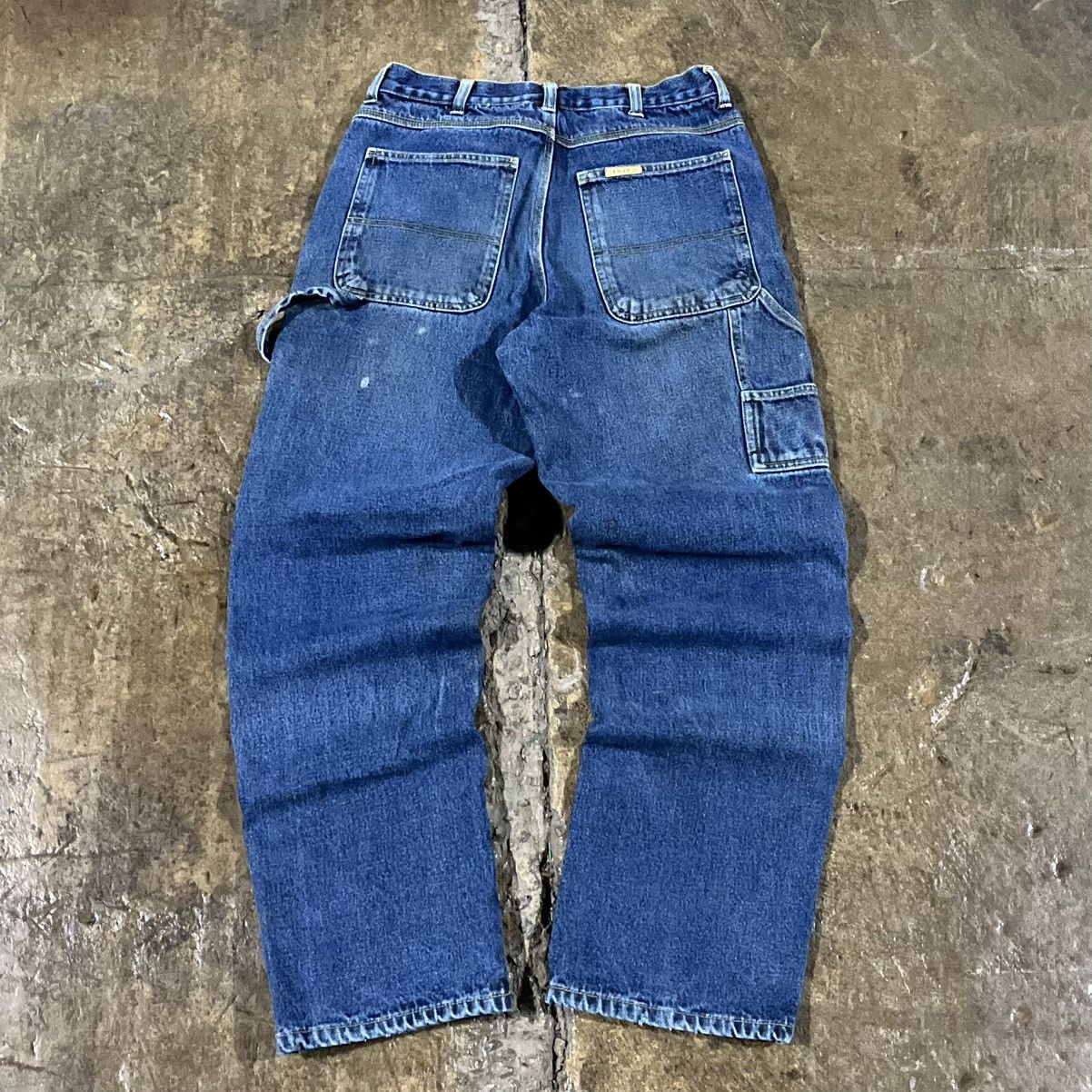 Pre-owned Carhartt X Vintage Crazy Y2k Carhartt Style Thrashed Carpenter Workwear Jeans In Blue