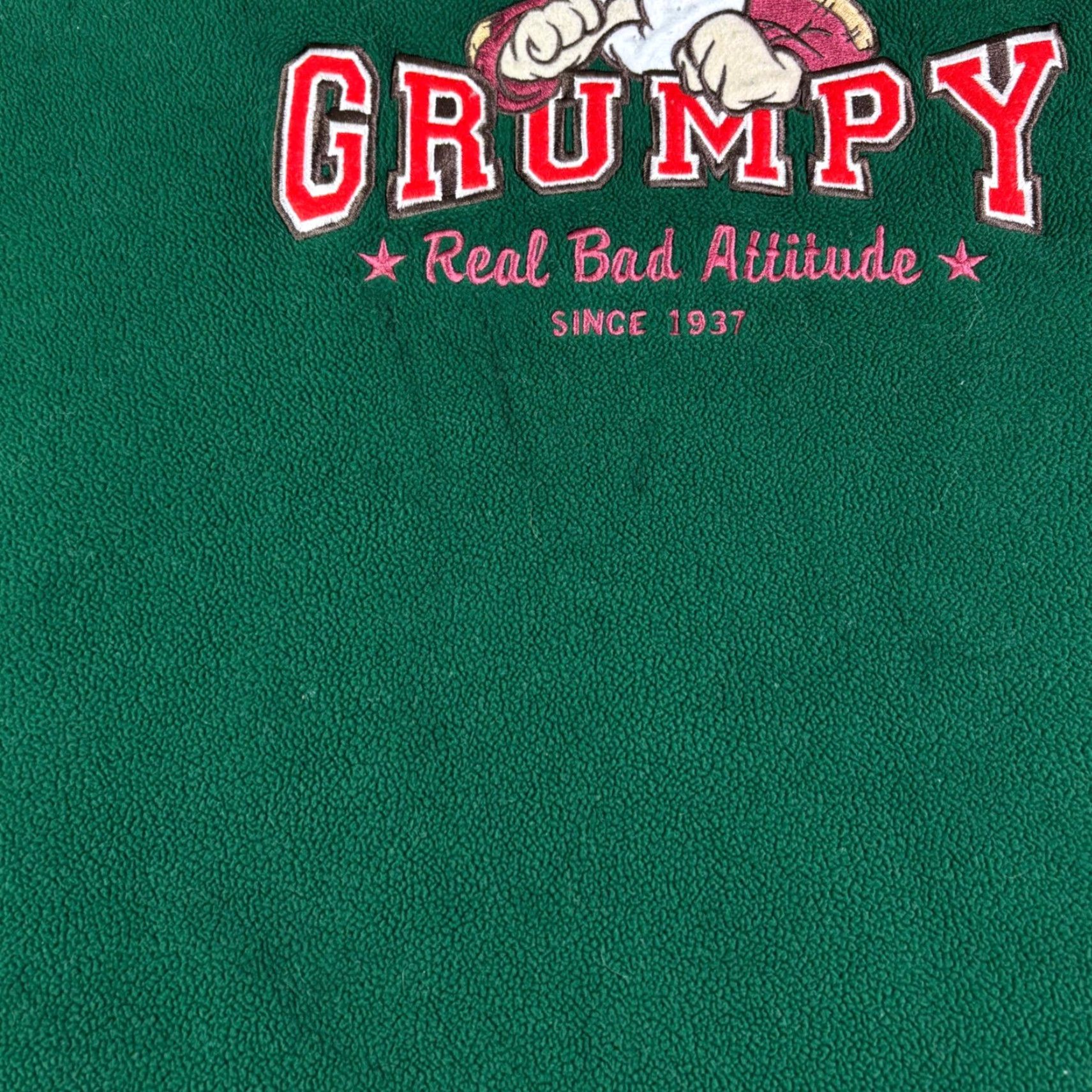 Disney VINTAGE Disney Store Grumpy Fleece Sweatshirt Green Large Men Crew Neck Cable-Knit Graphic Print Logo Embroidered Size US L / EU 52-54 / 3 - 7 Thumbnail