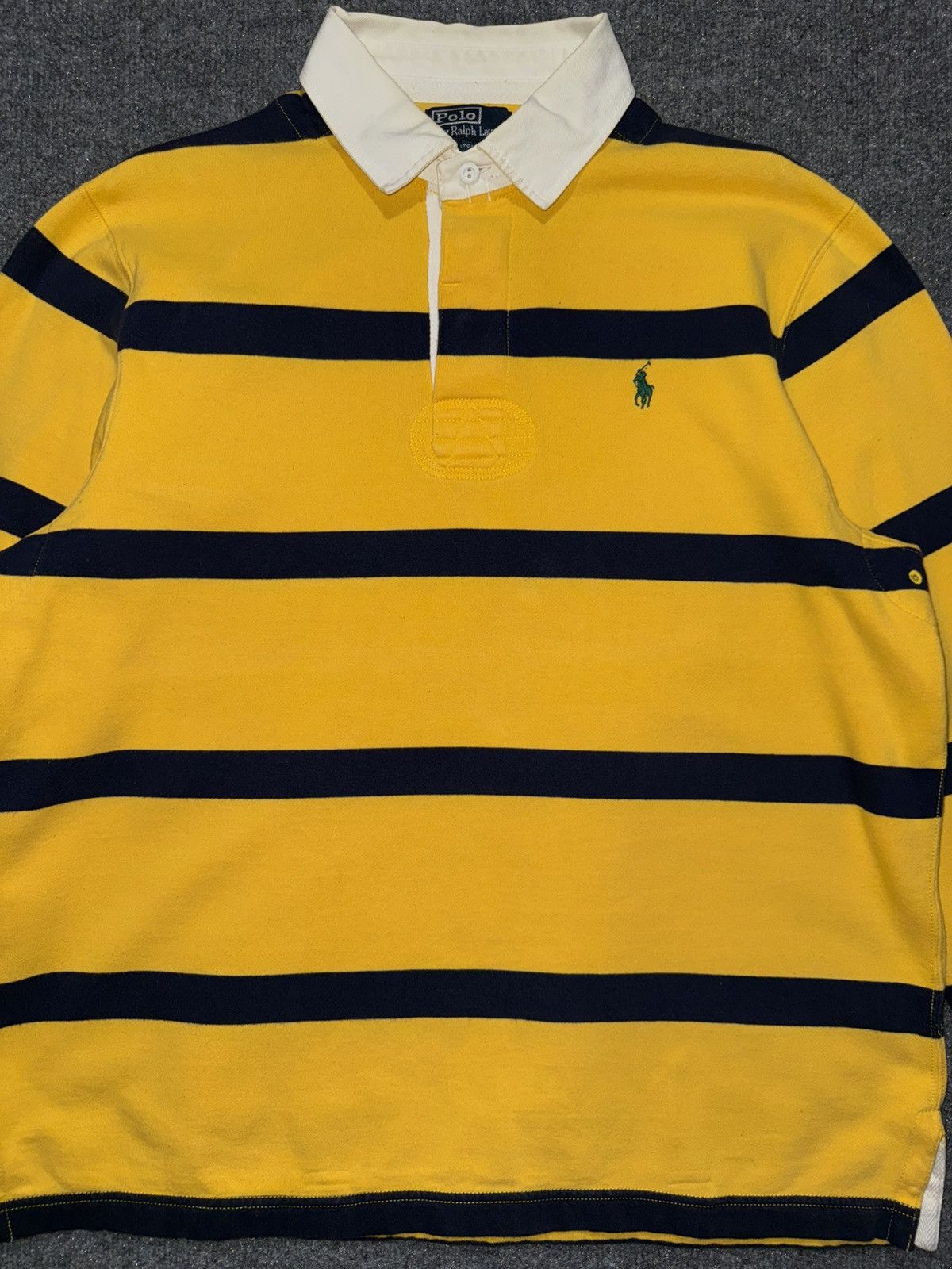 Polo Ralph Lauren Polo Ralph Lauren Yellow & Navy Striped Rugby Shirt Size US L / EU 52-54 / 3 - 2 Thumbnail