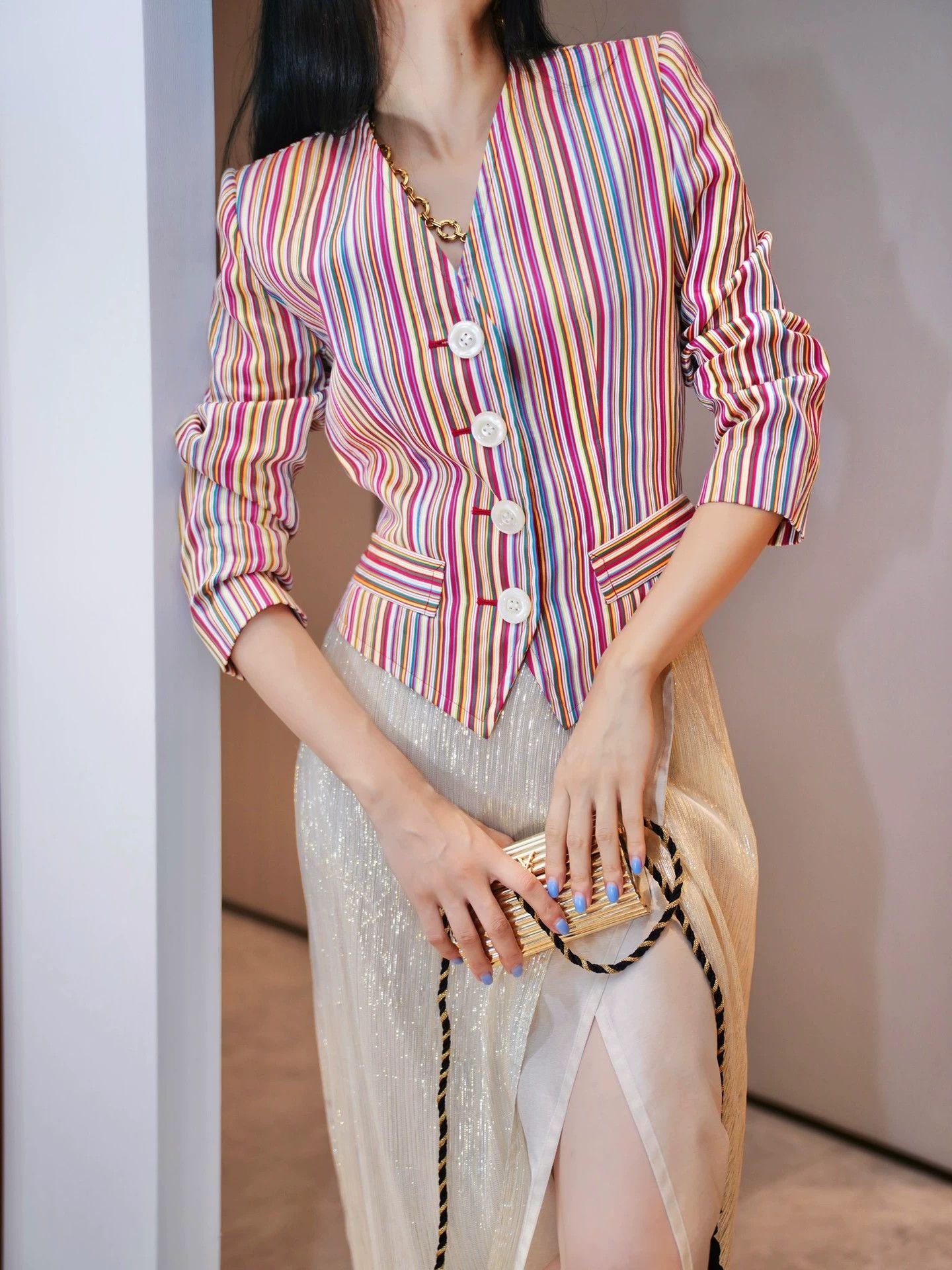 Yves Saint Laurent YSL Vintage Cotton Striped Short Blazer FR34/S Size XS / US 0-2 / IT 36-38 - 9 Thumbnail