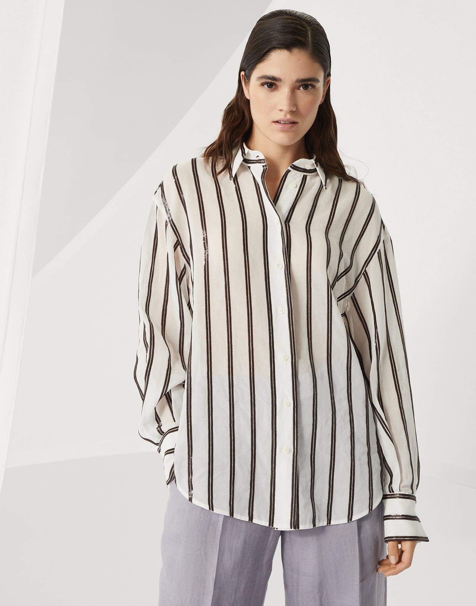 Brunello Cucinelli o1la1rc1a0326 Organza Shirt in Multicolor Size XL / US 12-14 / IT 48-50 - 1 Thumbnail