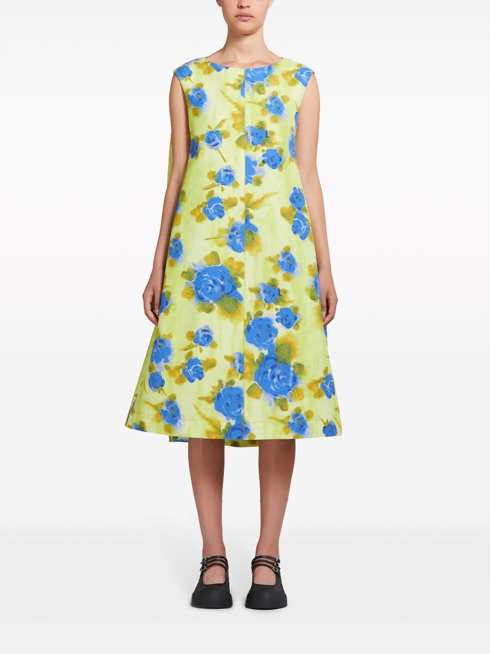 Marni o1w1db10125 Floral Print Cotton Midi Dress in Multicolor Size M / US 6-8 / IT 42-44 - 2 Thumbnail