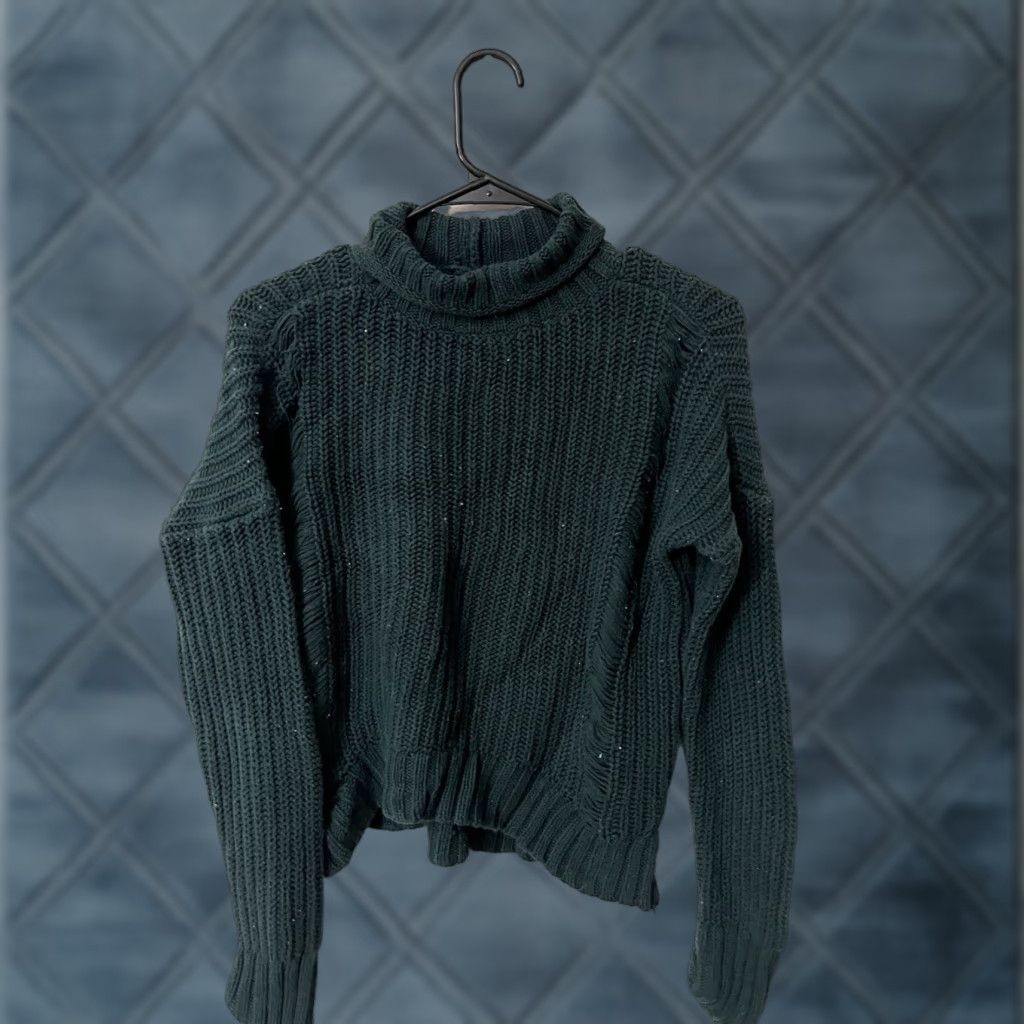 Express EXPRESS Women's Sweater XS Green Knit Mock Neck Pullover Relaxed Stretch Size XS / US 0-2 / IT 36-38 - 1 Thumbnail