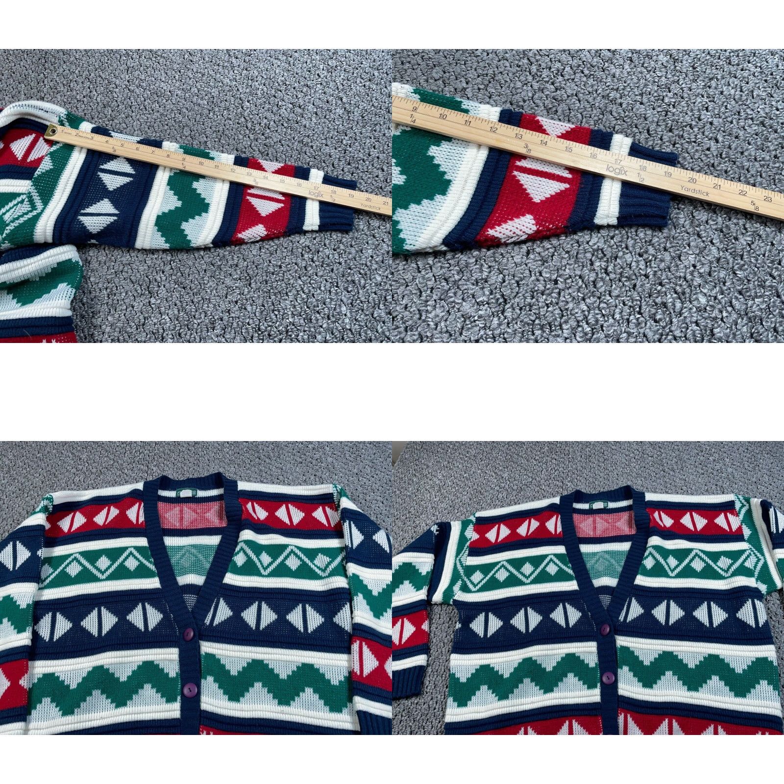 All Blues VINTAGE Cabin Creek Geometric Cardigan Sweater Women's XL Tall Blue Red Chunky Knit Preppy Size XL / US 12-14 / IT 48-50 - 8 Thumbnail