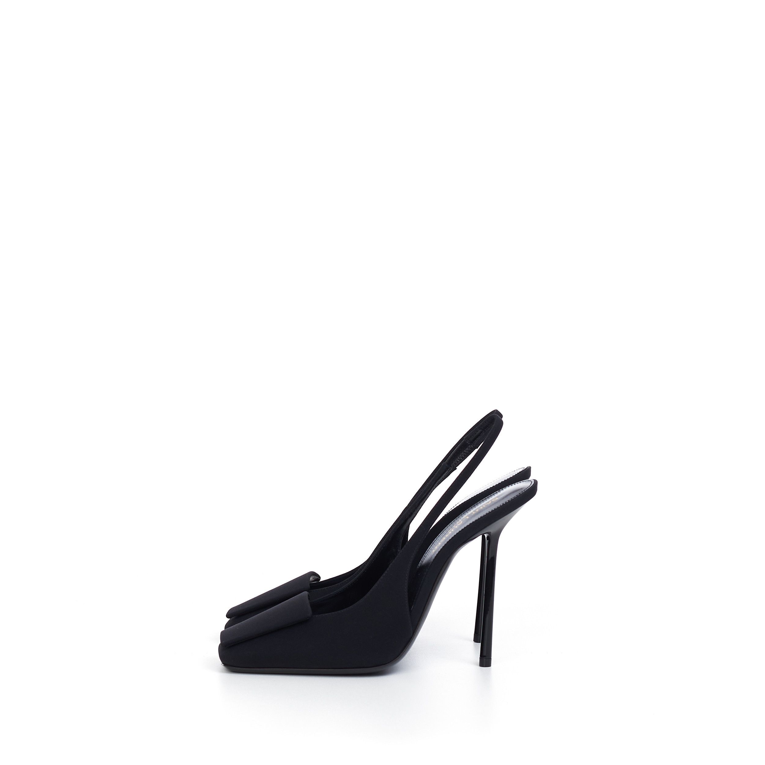Saint Laurent Paris Maxine Slingback Pumps In Black Silk & Leather Size US 9.5 / IT 39.5 - 4 Thumbnail
