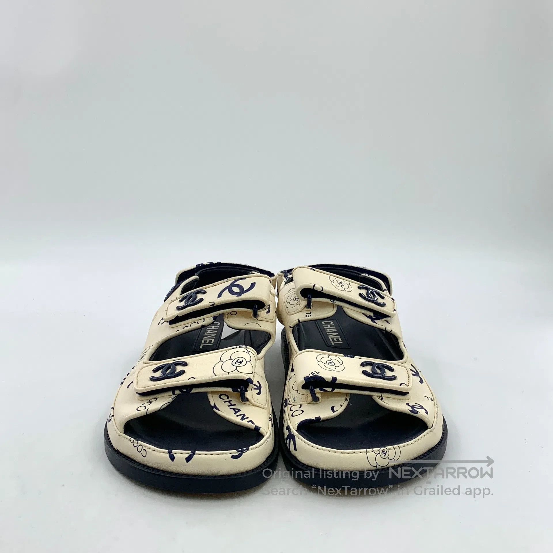 Chanel Chanel Beige camellia double C print casual Velcro flat sa Size US 7 / IT 37 - 3 Thumbnail
