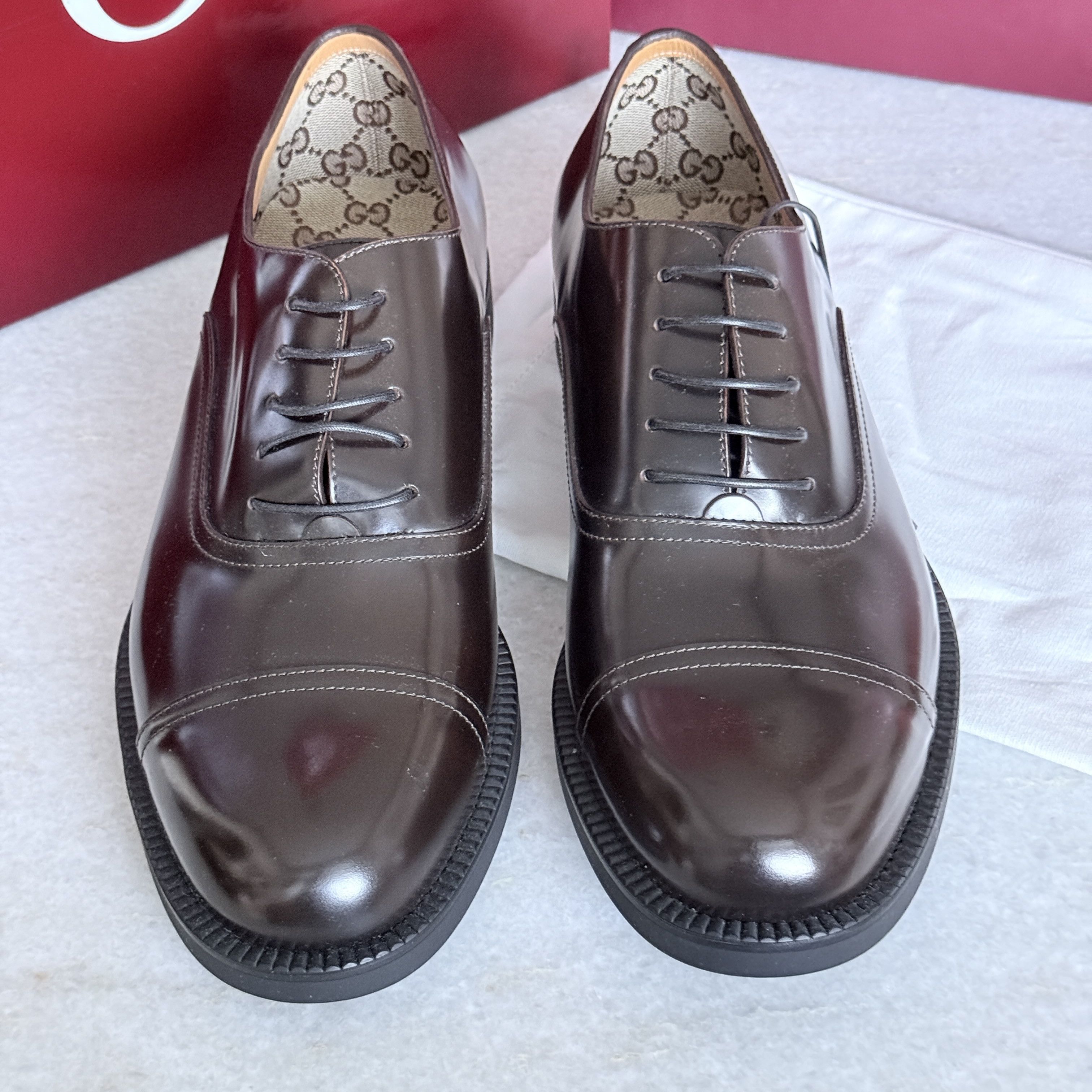 Gucci Gucci 812153 Mens Tempe Cap-Toe Brown Leather Oxford Shoes Size US 8.5 / EU 41-42 - 16 Thumbnail