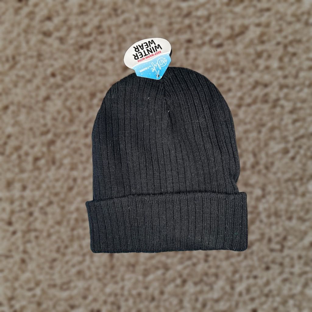 Vintage the CK Group Beanie Hat Adult One Size Black Ribbed Knit 100% Acrylic Ski NEW Size ONE SIZE - 1 Thumbnail